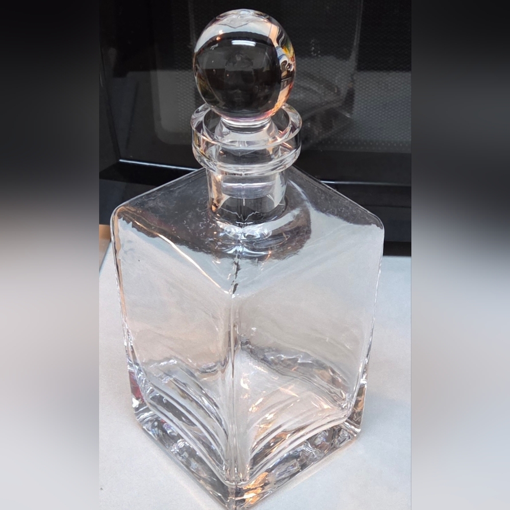 Vtg. Turkish Handmade Glass Whiskey Decanter 9"Tall, 4" square diameter